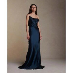 Danielle Frankel New Harper Crepe Satin Slip Gown Dress Peacock Size 6